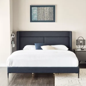 Winger Velvet Upholstered Queen Bed with Winged Headboard & Solid Wood Legs, Urban Loft Style, Made in Malaysia, 2-Year Warranty. - Image 2