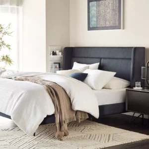 Winger Velvet Upholstered Queen Bed with Winged Headboard & Solid Wood Legs, Urban Loft Style, Made in Malaysia, 2-Year Warranty. - Image 5
