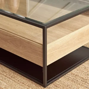 Anders Glass Top Coffee Table, Industrial Design with Metal Frame, Tempered Glass Top, 2 Storage Drawers, Durable & Stylish. - Image 4