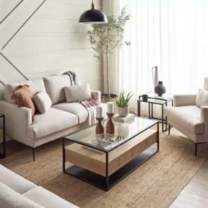 Anders Glass Top Coffee Table, Industrial Design with Metal Frame, Tempered Glass Top, 2 Storage Drawers, Durable & Stylish. - Image 5