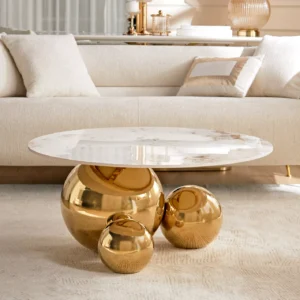 Opulence Tile Top Coffee Table, Modern Luxe Design with Gold-Plated Stainless Steel Frame & Ceramic Tile Top, Anti-Tip Restraint, 2-Year GCC Warranty. - Image 1