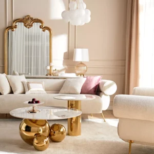Opulence Tile Top Coffee Table, Modern Luxe Design with Gold-Plated Stainless Steel Frame & Ceramic Tile Top, Anti-Tip Restraint, 2-Year GCC Warranty. - Image 4