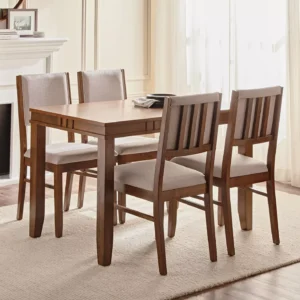 Trio 4-Seater Dining Set - Elegant Engineered Wood Table with Upholstered Fabric Chairs, Comfortable Foam Seat Filling, Armless Design, Made in Malaysia. - Image 1