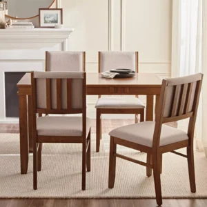 Trio 4-Seater Dining Set - Elegant Engineered Wood Table with Upholstered Fabric Chairs, Comfortable Foam Seat Filling, Armless Design, Made in Malaysia. - Image 2