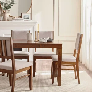Trio 4-Seater Dining Set - Elegant Engineered Wood Table with Upholstered Fabric Chairs, Comfortable Foam Seat Filling, Armless Design, Made in Malaysia. - Image 7