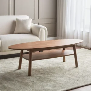 Classic Oval Design Olive Coffee Table with Solid Wood Legs, Storage Shelf and Anti-Tip Restraint, Engineered Wood Veneer Finish, 2-Year Warranty. - Image 1