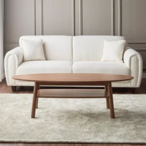 Classic Oval Design Olive Coffee Table with Solid Wood Legs, Storage Shelf and Anti-Tip Restraint, Engineered Wood Veneer Finish, 2-Year Warranty. - Image 2