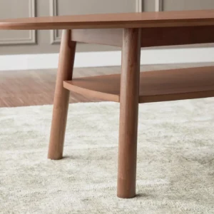 Classic Oval Design Olive Coffee Table with Solid Wood Legs, Storage Shelf and Anti-Tip Restraint, Engineered Wood Veneer Finish, 2-Year Warranty. - Image 4