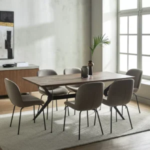 Hamlets 6-Seater Dining Set, Modern Engineered Wood Table with Metal Legs & Upholstered Chairs, Stylish Urban Loft Design. - Image 1