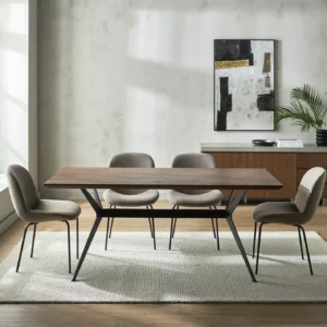 Hamlets 6-Seater Dining Set, Modern Engineered Wood Table with Metal Legs & Upholstered Chairs, Stylish Urban Loft Design. - Image 2