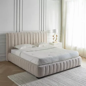 Urban Loft Style Mona Bed, Fully Upholstered Fabric with Tufted Headboard, Engineered Wood Frame, Wooden Slats Base. - Image 1
