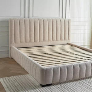 Urban Loft Style Mona Bed, Fully Upholstered Fabric with Tufted Headboard, Engineered Wood Frame, Wooden Slats Base. - Image 3