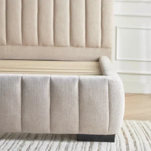 Urban Loft Style Mona Bed, Fully Upholstered Fabric with Tufted Headboard, Engineered Wood Frame, Wooden Slats Base. - Image 5
