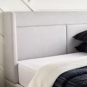 Winger Grey Color Velvet Upholstered Queen Bed with Winged Headboard & Solid Wood Legs, Urban Loft Style, Made in Malaysia, 2-Year Warranty. - Image 3