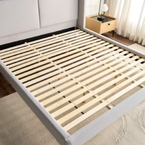Winger Grey Color Velvet Upholstered Queen Bed with Winged Headboard & Solid Wood Legs, Urban Loft Style, Made in Malaysia, 2-Year Warranty. - Image 4