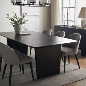 Stanton 6-Seater Dining Set, Sophisticated Rectangular Dining Table with Veneer Finish & Upholstered Chairs. - Image 1
