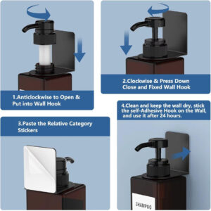 Brown Anhow Wall Mounted Soap Dispenser Set of 3, 500ml, No-Drill Detergent Dispenser for Kitchen & Bathroom. - Image 5