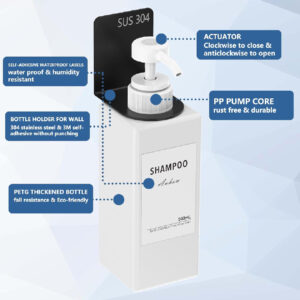 White Anhow Wall Mounted Soap Dispenser Set of 3, 500ml, No-Drill Detergent Dispenser. - Image 2