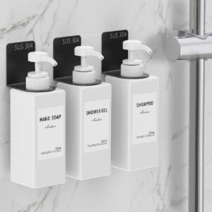 White Anhow Wall Mounted Soap Dispenser Set of 3, 500ml, No-Drill Detergent Dispenser. - Image 3