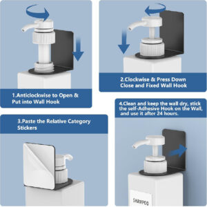 White Anhow Wall Mounted Soap Dispenser Set of 3, 500ml, No-Drill Detergent Dispenser. - Image 5