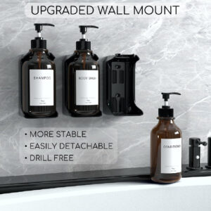 Pretocter 3-Piece Wall-Mounted Shampoo, Conditioner & Soap Dispenser Set - No Drill, Refillable Pump Bottles with Waterproof Labels for Bathroom, Black. - Image 5