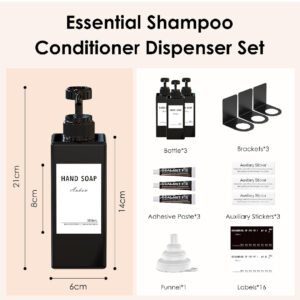 Anhow Wall Mounted Soap Dispenser Set of 3, 500ml, No-Drill Detergent Dispenser for Kitchen & Bathroom, Black. - Image 2
