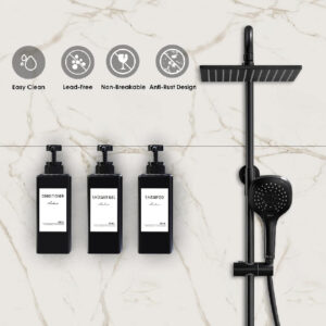 Anhow Wall Mounted Soap Dispenser Set of 3, 500ml, No-Drill Detergent Dispenser for Kitchen & Bathroom, Black. - Image 3