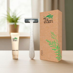 Eden Eco-Friendly Shaving Kit - Travel-Friendly Hotel Guest Room Amenity with Biodegradable Wheat Straw Razor & 10g Shaving Cream in Kraft Paper Box. - Image 1