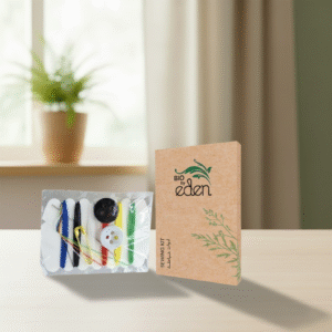 Eden Eco-Friendly Sewing Kit | Essential Hotel Guest Room Amenity with Buttons, Safety Pin, Needle & Threads in Kraft Paper Box. - Image 1