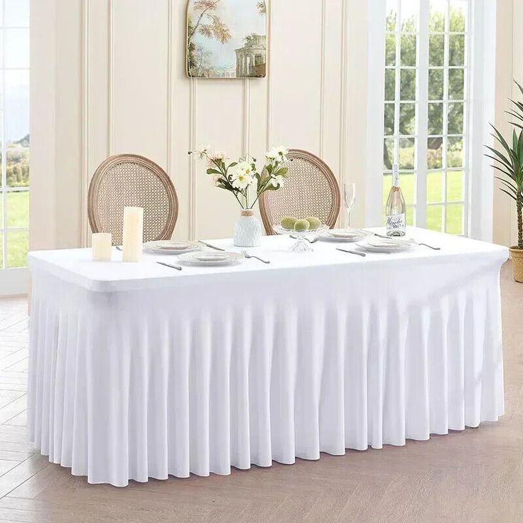 Table skirting for weddings, parties, and events – pleated fabric decoration for tables