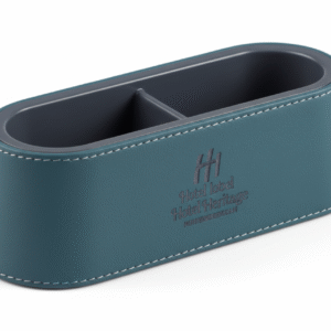 Maples Light Blue Leather Double Compartment Tea Box - Image 1
