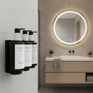 Maples Wall-Mounted Triple Dispenser Set – 300ml & 500ml Refillable Dispensers with Lock Key, Bracket & Customizable Labels – Ideal for Hotels, Spas & Bathrooms - Image 2