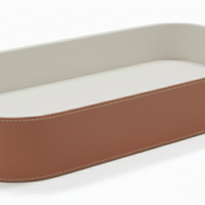 Maples Light Grey & Brown Leather Large Storage Tray - Image 1