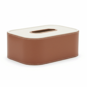 Maples Light Grey & Brown Leather Rectangular Tissue Box - Image 1