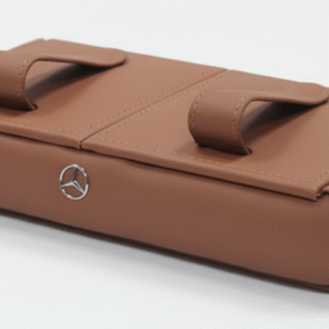 Maples Light Grey & Brown Leather Car Tissue Box Holder - Image 1