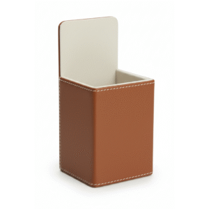 Maples Light Grey & Brown Leather Pen & Stationery Holder - Image 1