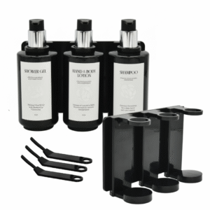 Maples Wall-Mounted Triple Dispenser Set – 300ml & 500ml Refillable Dispensers with Lock Key, Bracket & Customizable Labels – Ideal for Hotels, Spas & Bathrooms