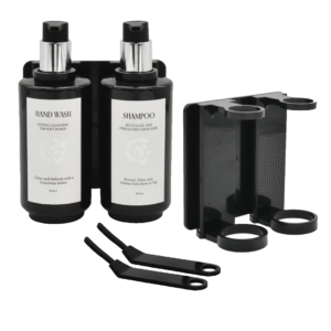 Maples Wall-Mounted Double Dispenser Set – 300ml & 500ml Refillable Options with Lock Key, Bracket & Customizable Labels – Perfect for Hotels & Bathrooms - Image 1