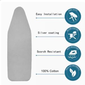 Maples Ironing Board Cover – 100% Cotton, Heat-Resistant, Non-Slip, for Fast and Smooth Ironing (145 x 45 cm, Grey) - Image 3