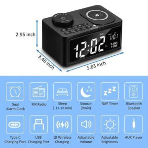 Maples Digital Alarm Clock with Bluetooth, FM Radio & Wireless Charging – Dual Alarm, USB & Type-C Ports, Auto Sleep Timer - Image 2