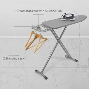 Maples Ironing Board – Steel Frame, Adjustable Height, Anti-Slip & Heat-Resistant Cotton Cover, 130 x 34 cm, Grey - Image 6