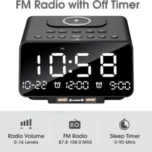 Maples Digital Alarm Clock with Bluetooth, FM Radio & Fast Wireless Charging – Dual Alarm, Hands-Free Call, USB Ports, Auto Sleep Timer - Image 2