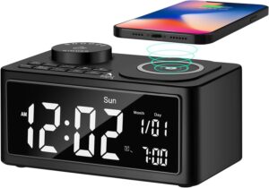 Maples Digital Alarm Clock with Bluetooth, FM Radio & Wireless Charging – Dual Alarm, USB & Type-C Ports, Auto Sleep Timer