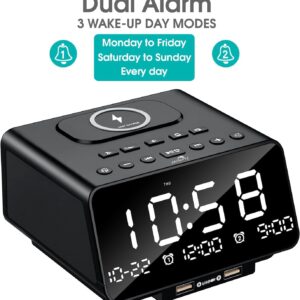 Maples Digital Alarm Clock with Bluetooth, FM Radio & Fast Wireless Charging – Dual Alarm, Hands-Free Call, USB Ports, Auto Sleep Timer - Image 3