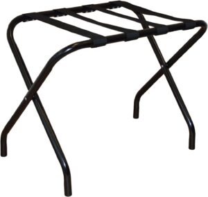 Maples Stainless Steel Luggage Rack with Black Nylon Straps – Foldable Design, Heavy-Duty, Floor Protection Caps