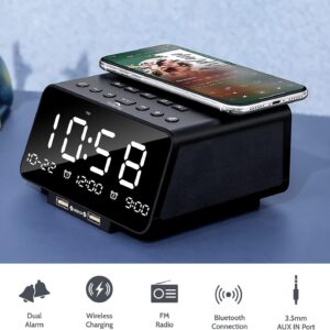 Maples Digital Alarm Clock with Bluetooth, FM Radio & Fast Wireless Charging – Dual Alarm, Hands-Free Call, USB Ports, Auto Sleep Timer - Image 4