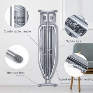 Maples Ironing Board – Steel Frame, Adjustable Height, Anti-Slip & Heat-Resistant Cotton Cover, 130 x 34 cm, Grey - Image 2
