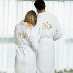 Maples Terry Bathrobe Couple Set with Golden Embroidered “Mr & Mrs” – 100% Cotton, 350 GSM, Soft and Luxurious, Customizable with Names or Designs - Image 2