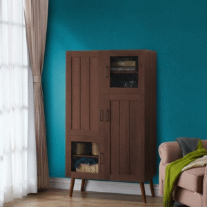 Maples 4-Door Shoe Cabinet – Air-Vented Storage with Weathered Finish (Black, Dark Brown & Walnut)