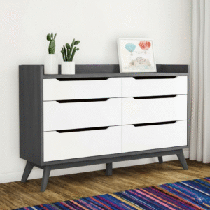 Maples Modern Mid Century 6-Drawer Chest – Elegant Storage Cabinet (Black, Grey & Walnut) - Image 3
